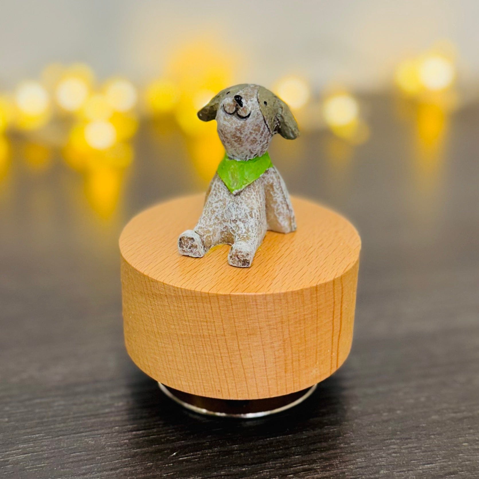 Music Box Handcrafted Wooden Dog
