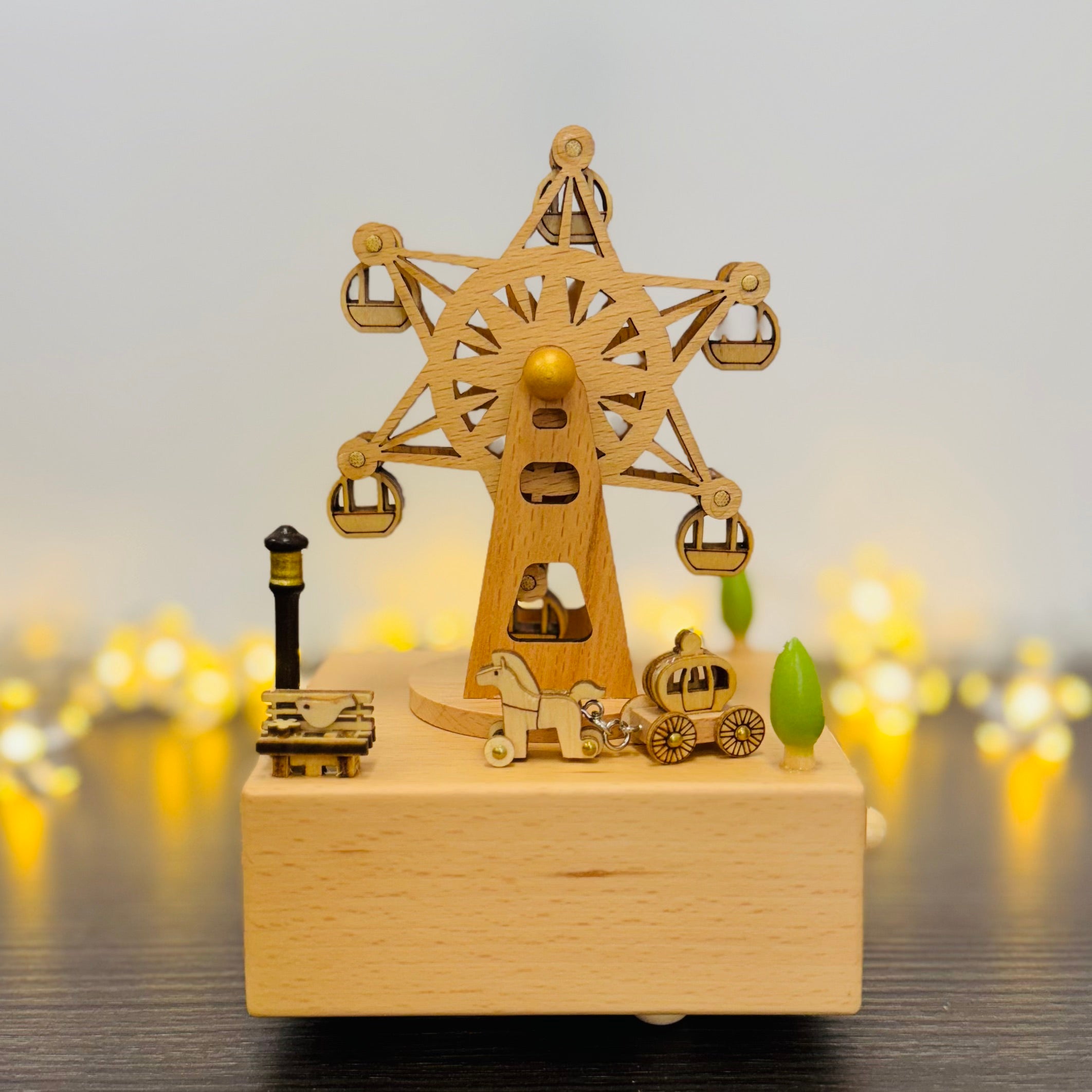 Music Box Handcrafted Wooden Carriage Ferris Wheel