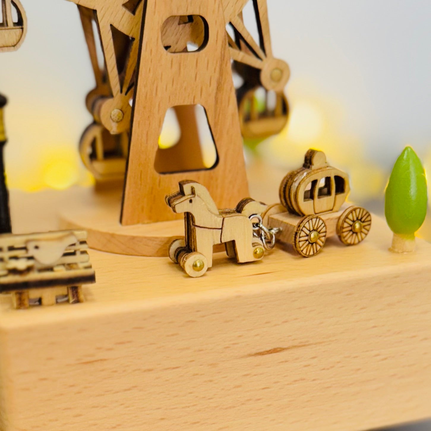 Music Box Handcrafted Wooden Carriage Ferris Wheel