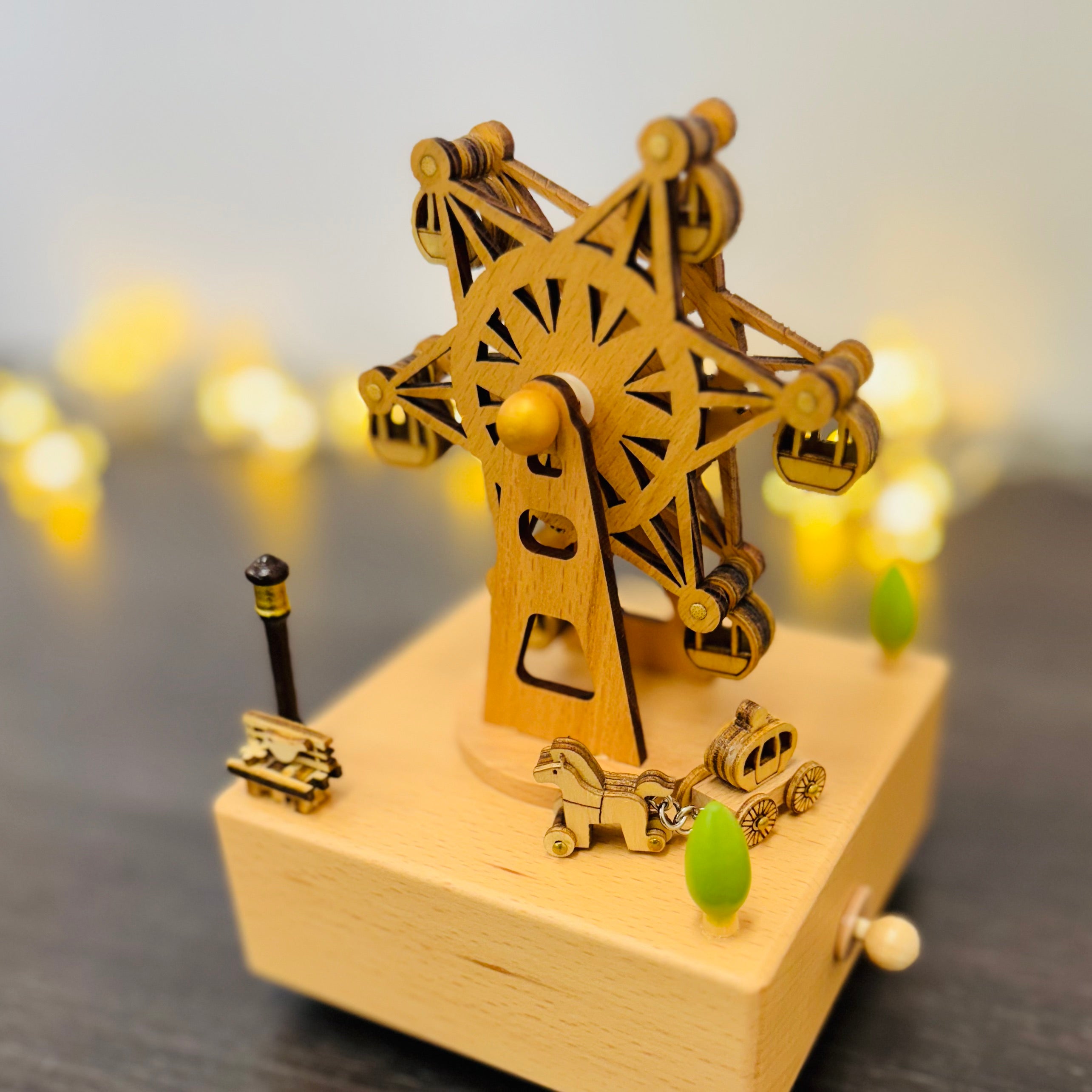 Music Box Handcrafted Wooden Carriage Ferris Wheel