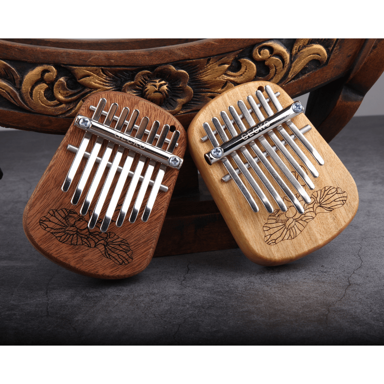 GECKO K8mini/K-8CM/K-8CA 8 Key Camphor/Mahogany Mini Kalimbas Thumb Piano with Tuning Hammer - K-8CM