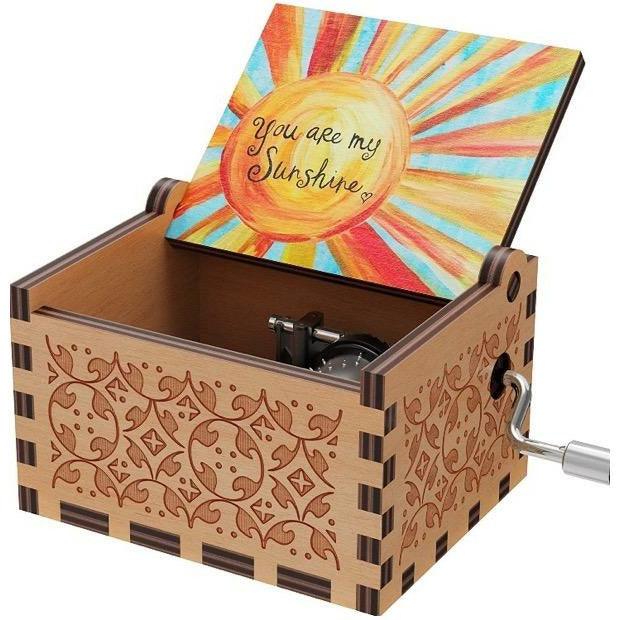 Music Box Wooden Hand Crank Birthday Halloween Christmas Gift