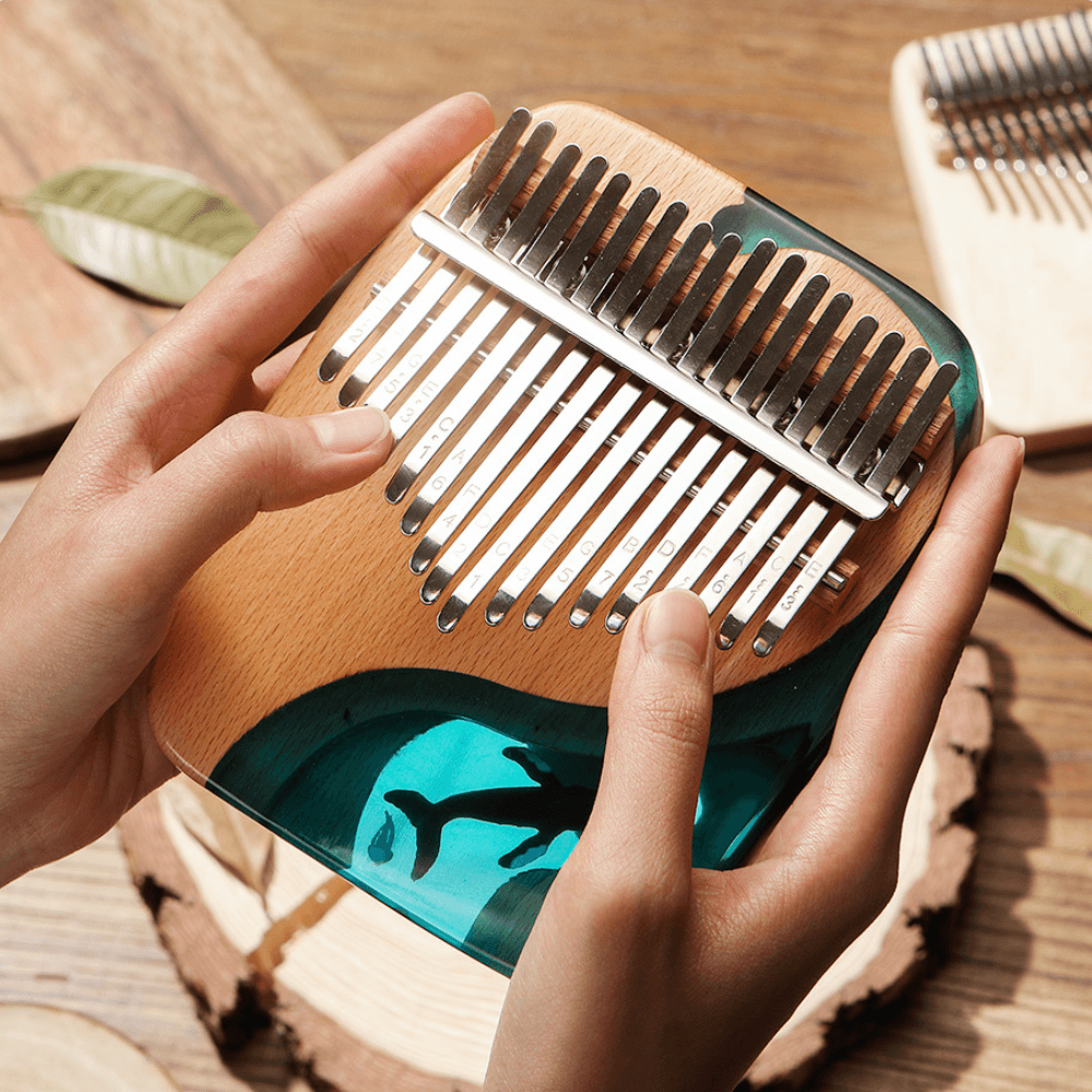 Kalimba 17 / 21 Key Blue Ocean Whale Flat Board Maple - Little Kalimba Shop