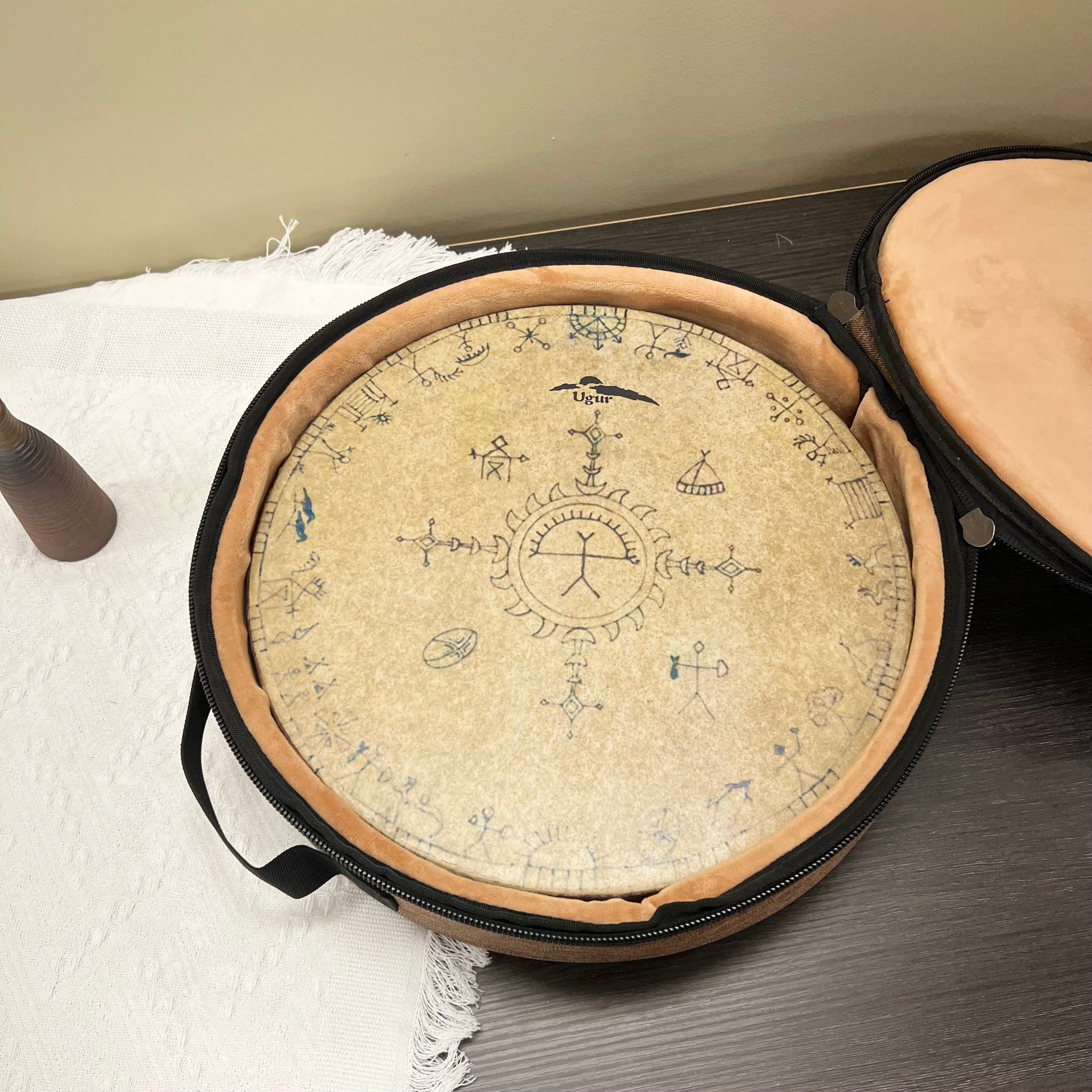 Beautiful handmade ocean drum featuring spiritual tribal art, perfect for meditation or home décor.