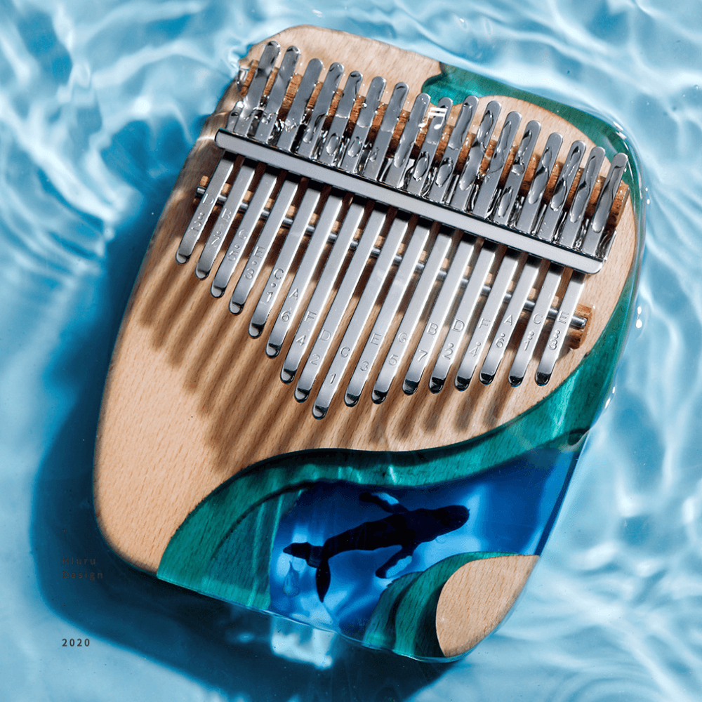 Kalimba 17 / 21 Key Blue Ocean Whale Flat Board Maple - Little Kalimba Shop