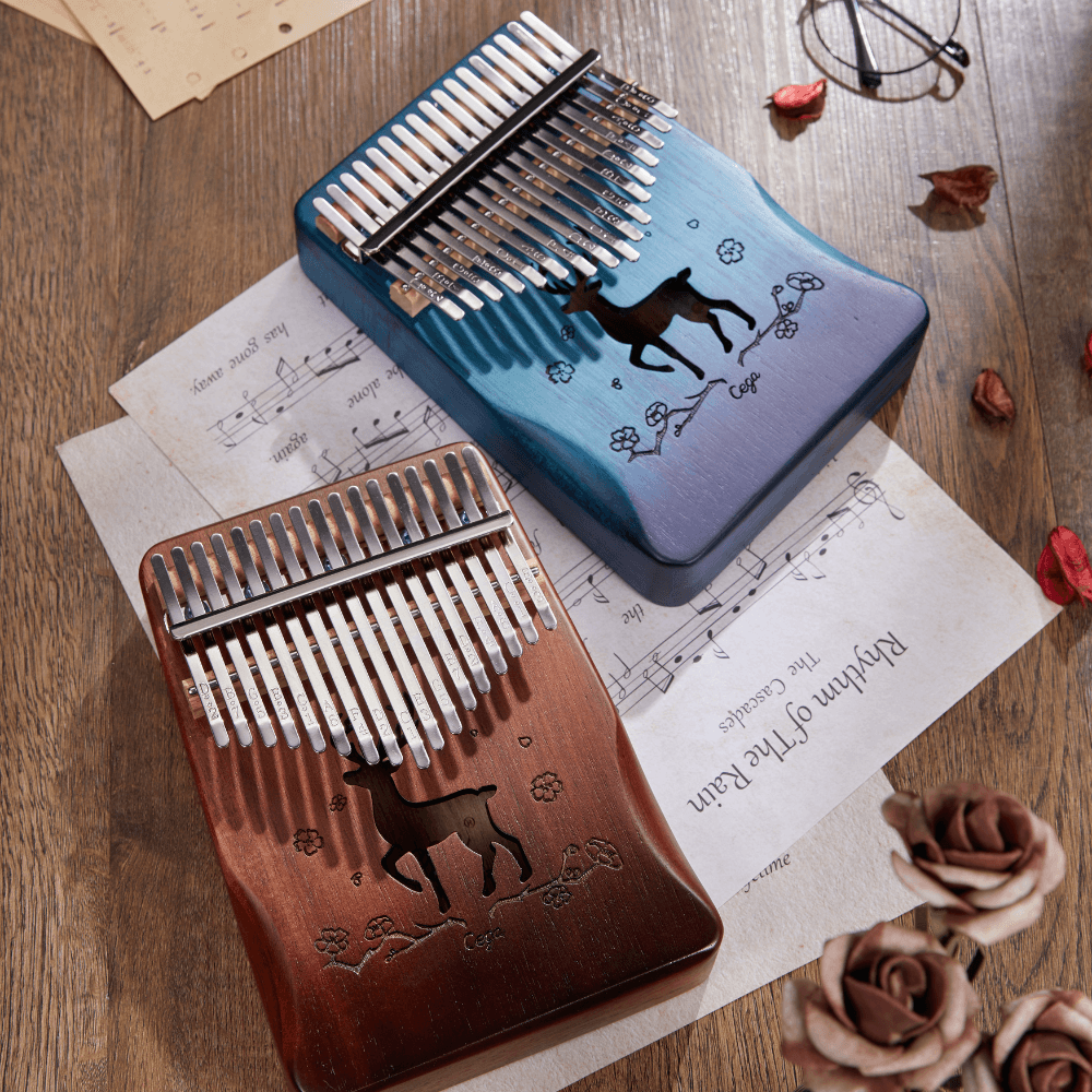 Kalimba 17 Key Mahogany Deer Blue/Brown - Little Kalimba Shop