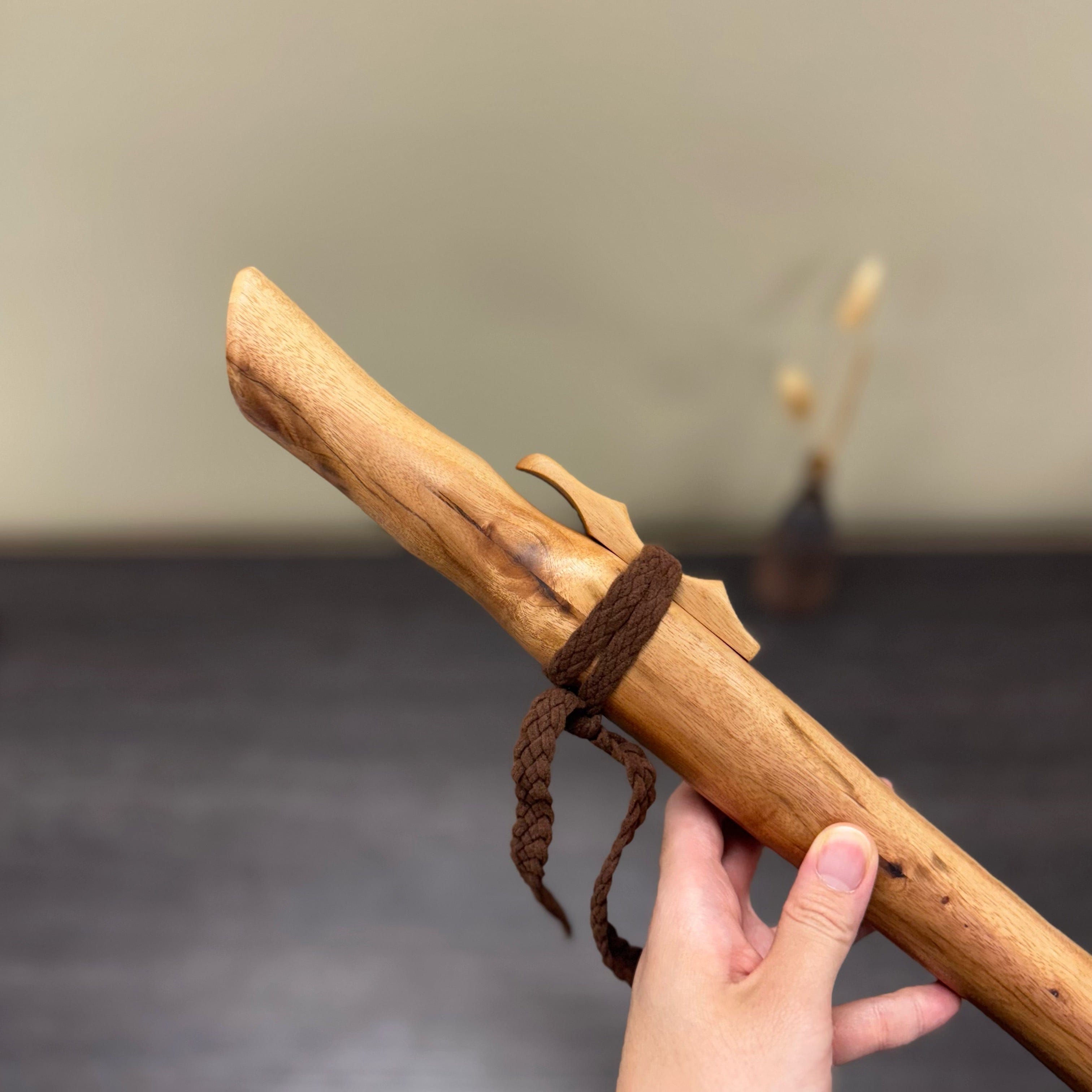 Handmade Australian F# Minor Native Style Flute crafted from Camphor Laurel wood, tuned to 432 Hz with six holes and included colourful handmade bag.