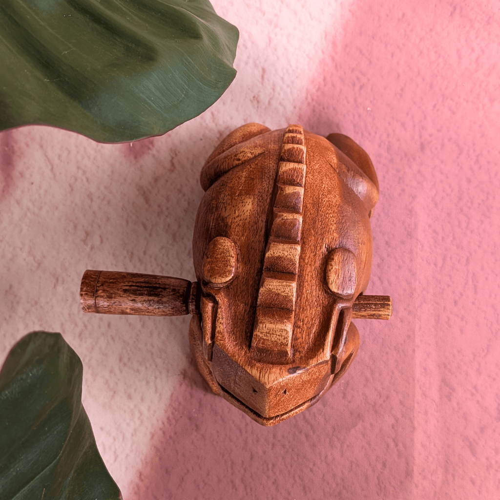 Wood Frog Guiro Rhythm Instrument – Natural Wood Percussion with Beater