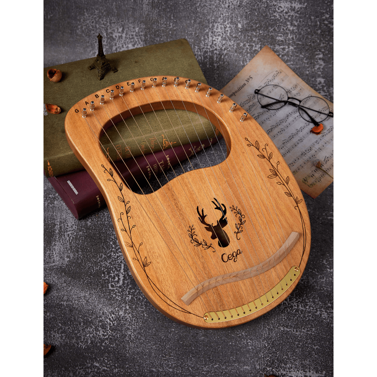 Lyre harp 16 string classic mahogany easy to learn instrument mini harp. Buy lyre harp Australia.