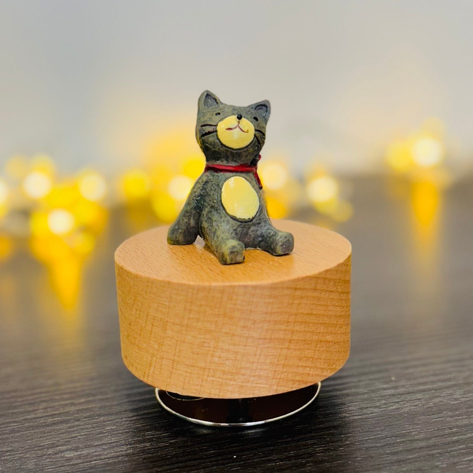 Music Box Handcrafted Wooden Cat