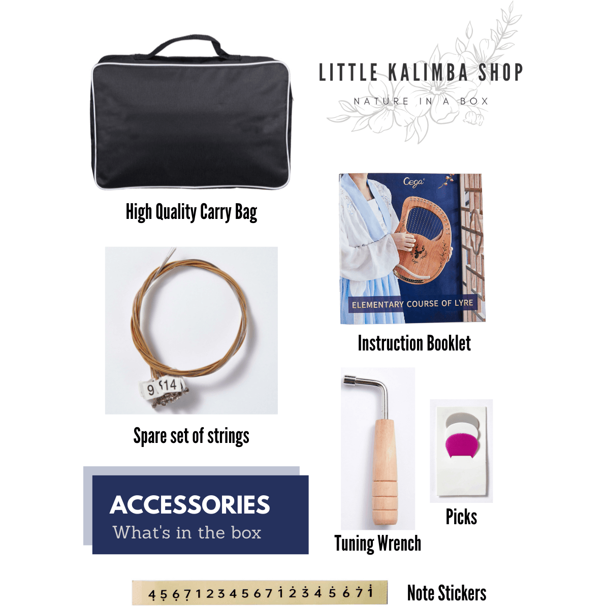 accessories of NARA Lyre harp strings and tuning pins – handcrafted 16-string instrument for sound therapy and ritual