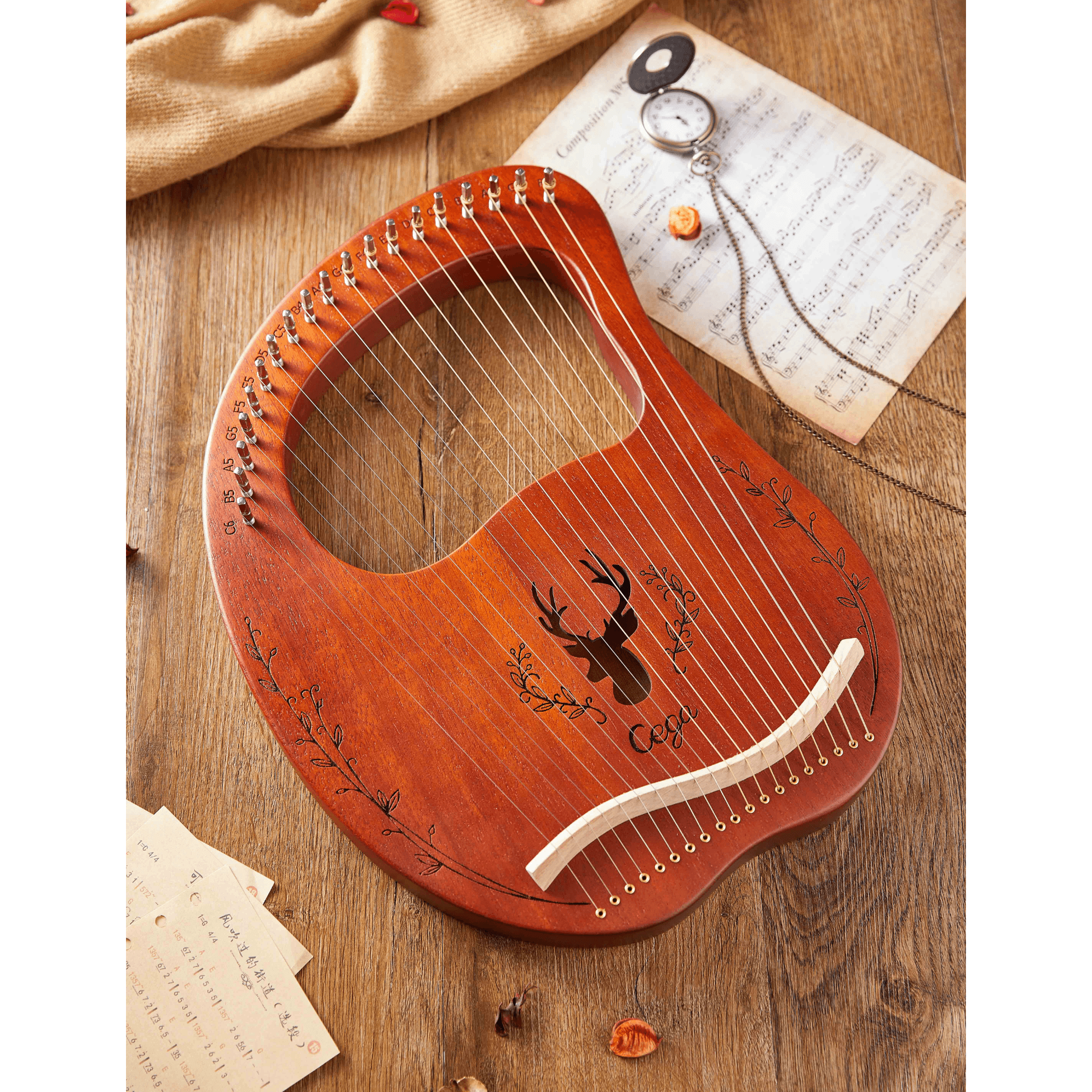 Lyre Harp 19 String CEGA Reindeer Mahogany w/Bag - Multiple Colors mini harp celtic harp sound dhealing music therapy