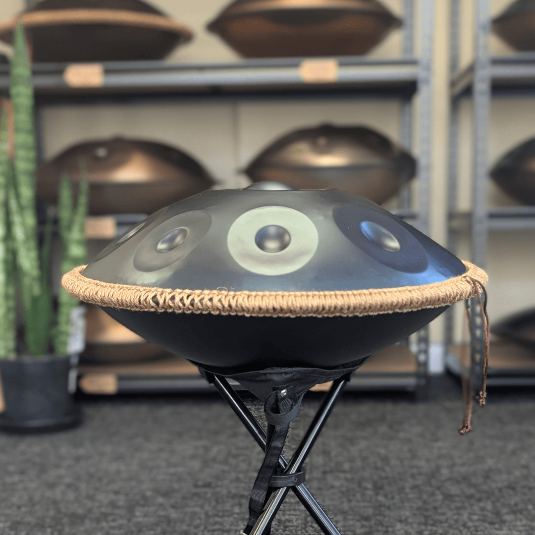 Buy beginner handpan in Australia – 55 cm Mandala 10-note D Kurd handpan, 432 Hz tuning, ideal beginner handpan for meditation, music therapy, acoustic performance, and creative expression.