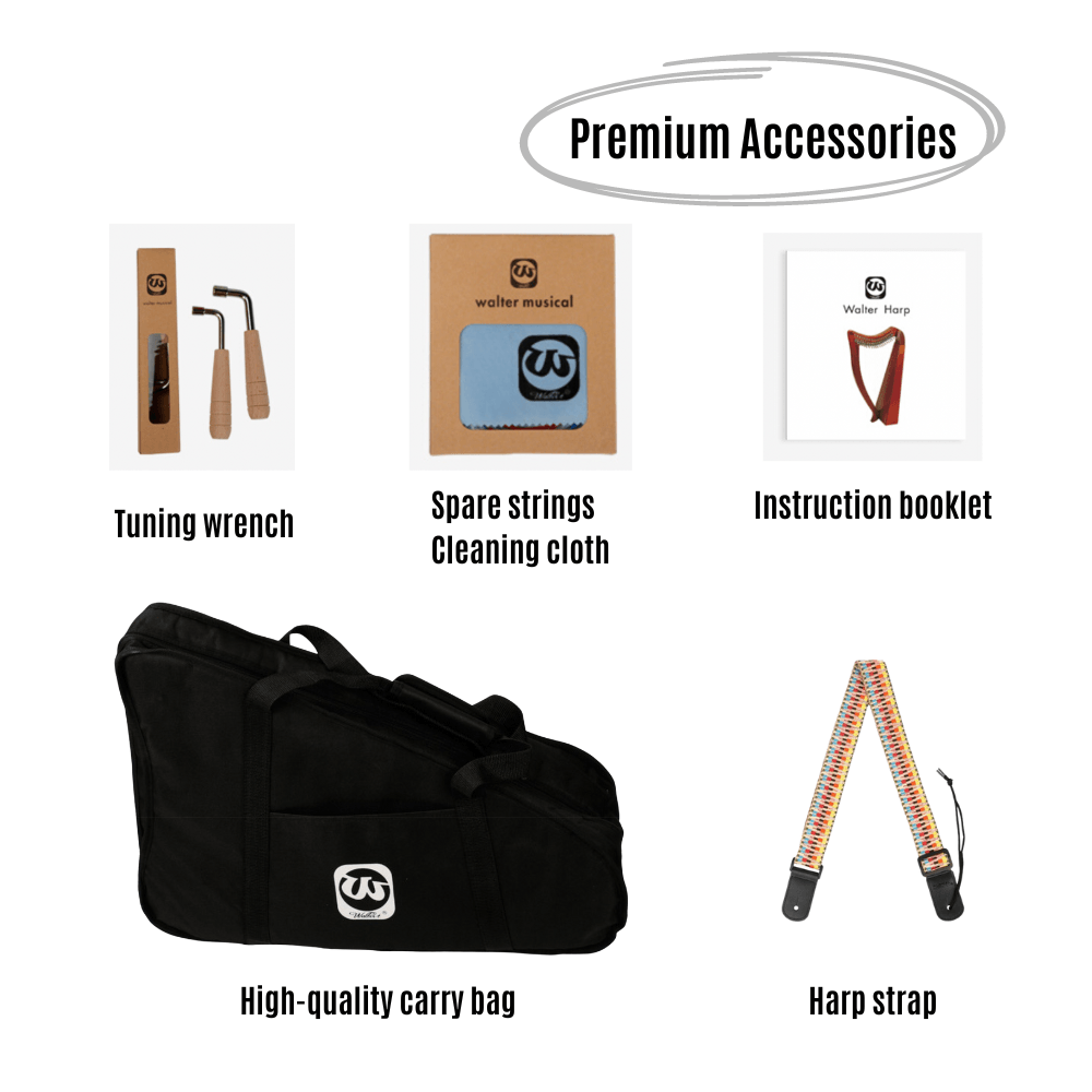 Lever Harp Premium Celtic Mini Pixie Harp Walter 19 String w/Bag - Little Kalimba Shop