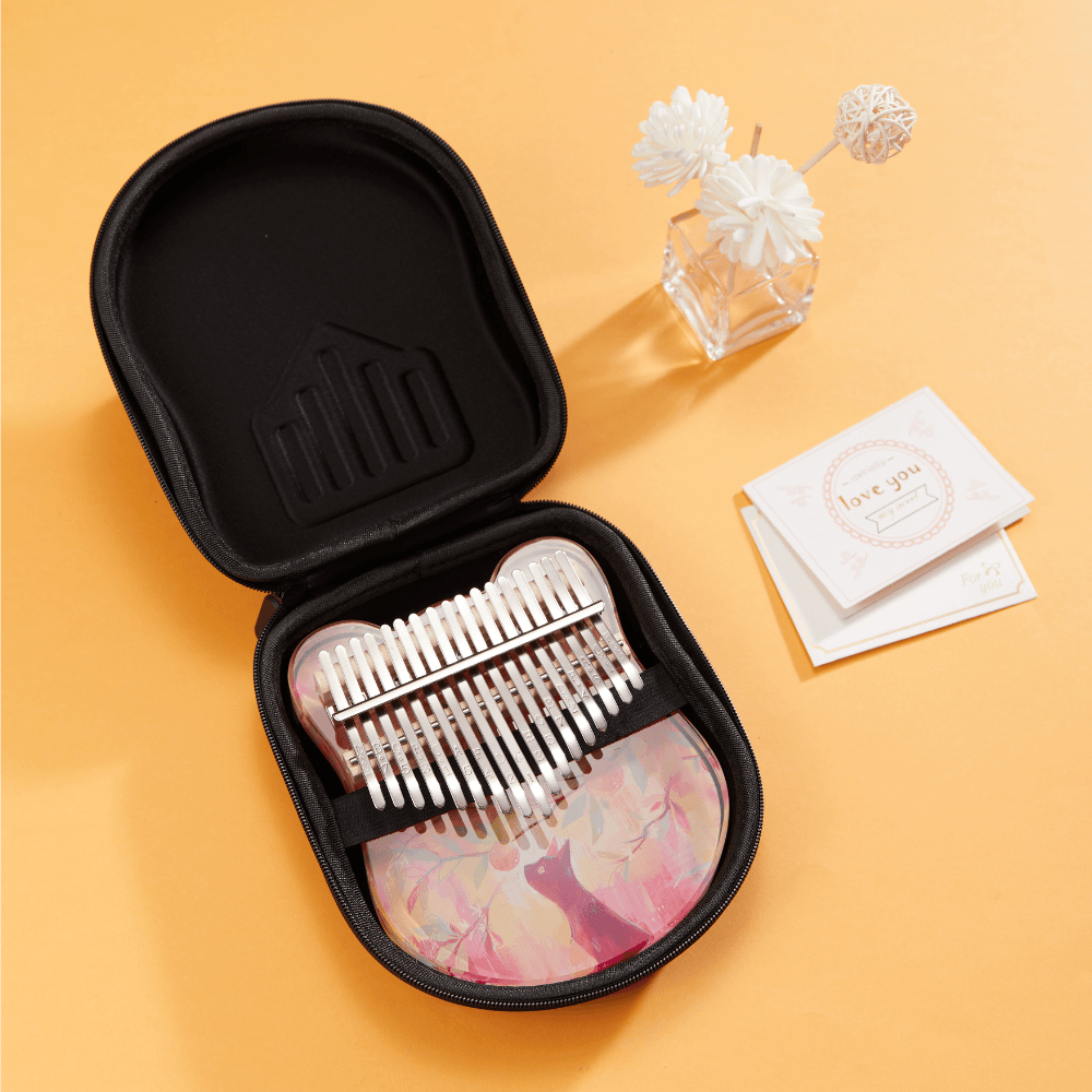 Kalimba 17 Key Acrylic Adorable Cat w case