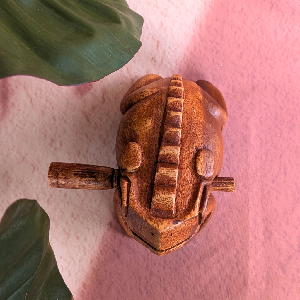 Wood Frog Guiro Rhythm Instrument – Natural Wood Percussion with Beater