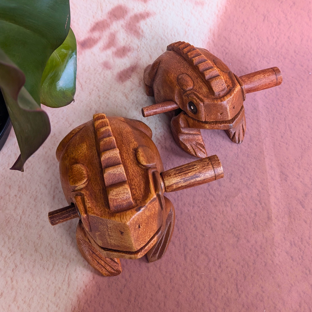 Wood Frog Guiro Rhythm Instrument – Natural Wood Percussion with Beater