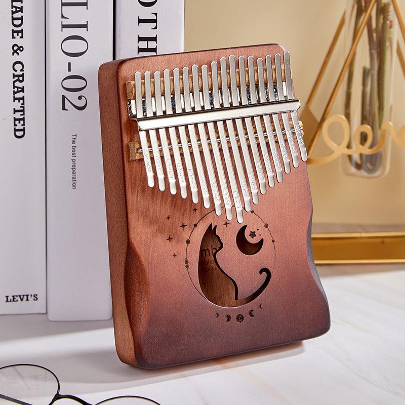 Kalimba 17 Key Mahogany Moon Cat Brown Blue thumb piano musical instrument