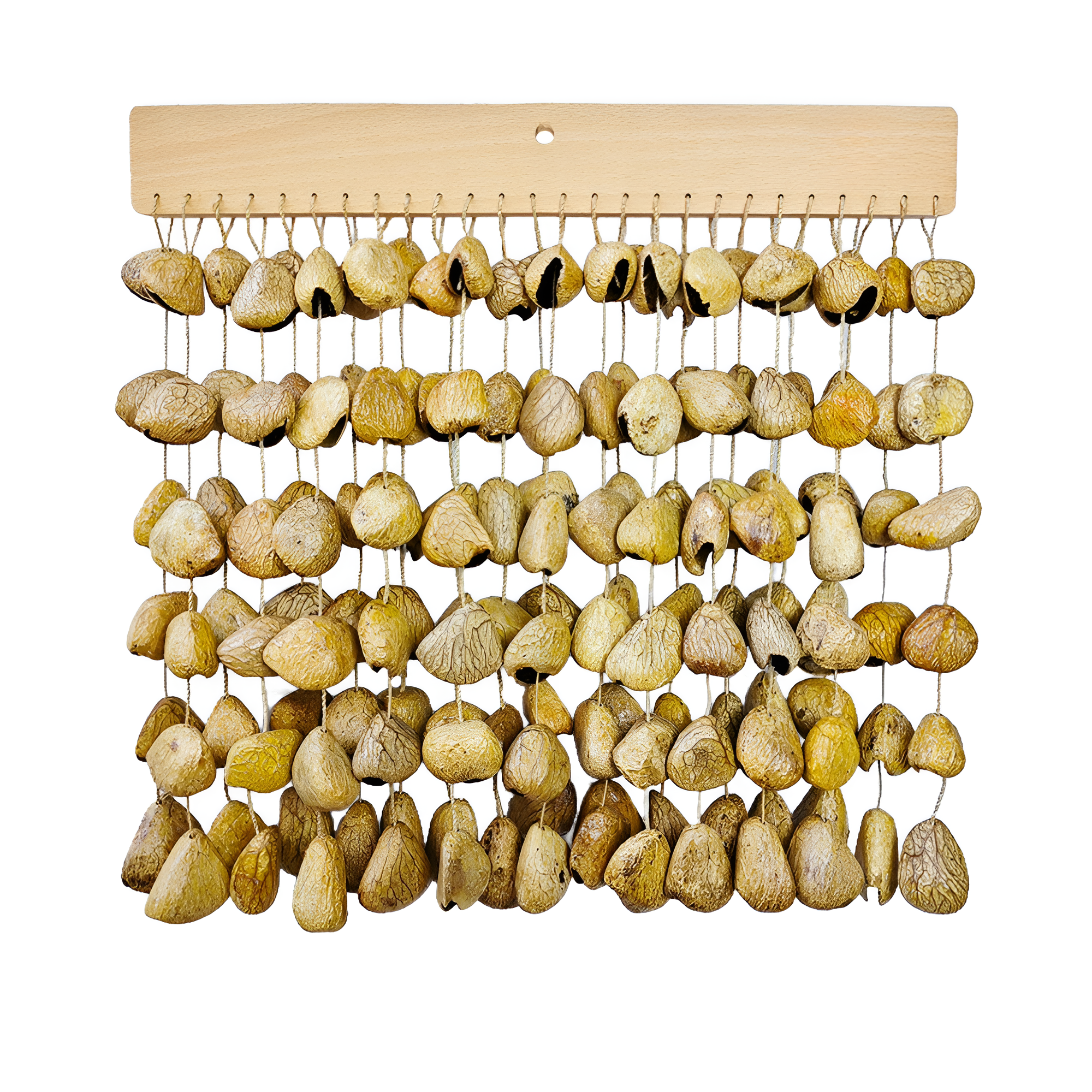 Panji Seed Pod Wind Chimes handmade in Indonesia from natural black seed pods – eco-friendly wall hanging instrument.