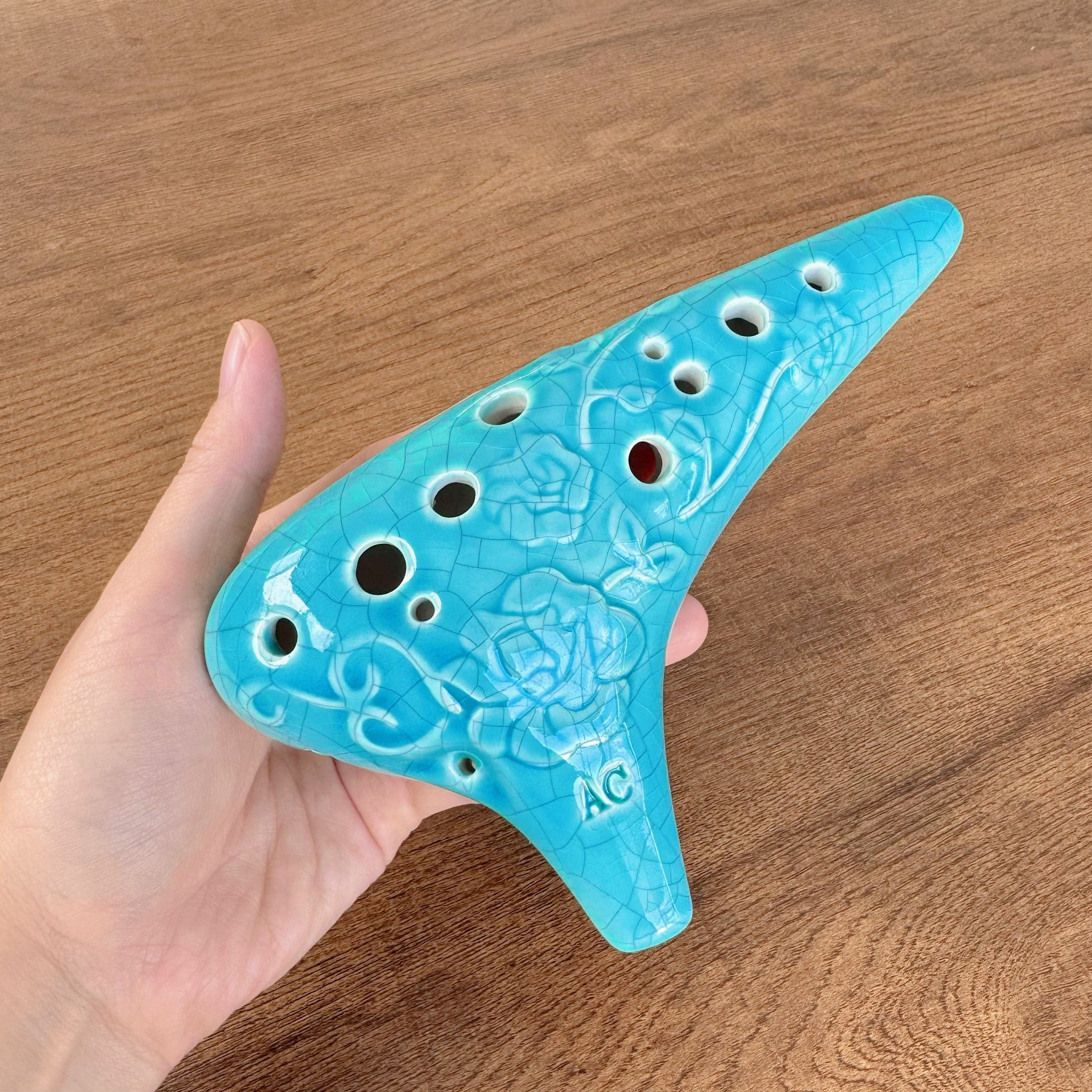 Focalink Stein beginner ocarina Australia, handmade ceramic Alto C ocarina Handmade teal rose