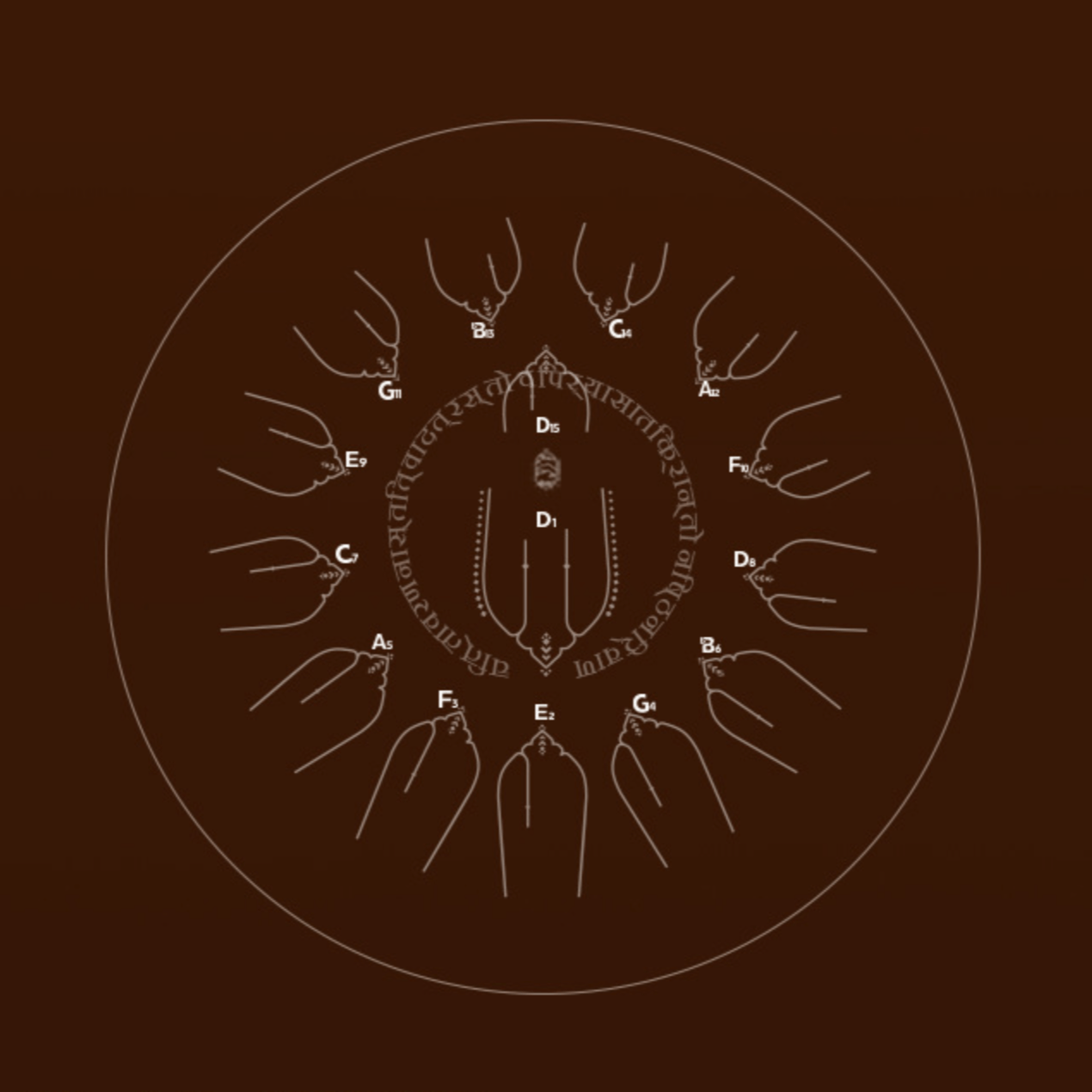 Hluru EQ Titanium Steel Tongue Drum 14'' 15-Notes D Kurd 432Hz