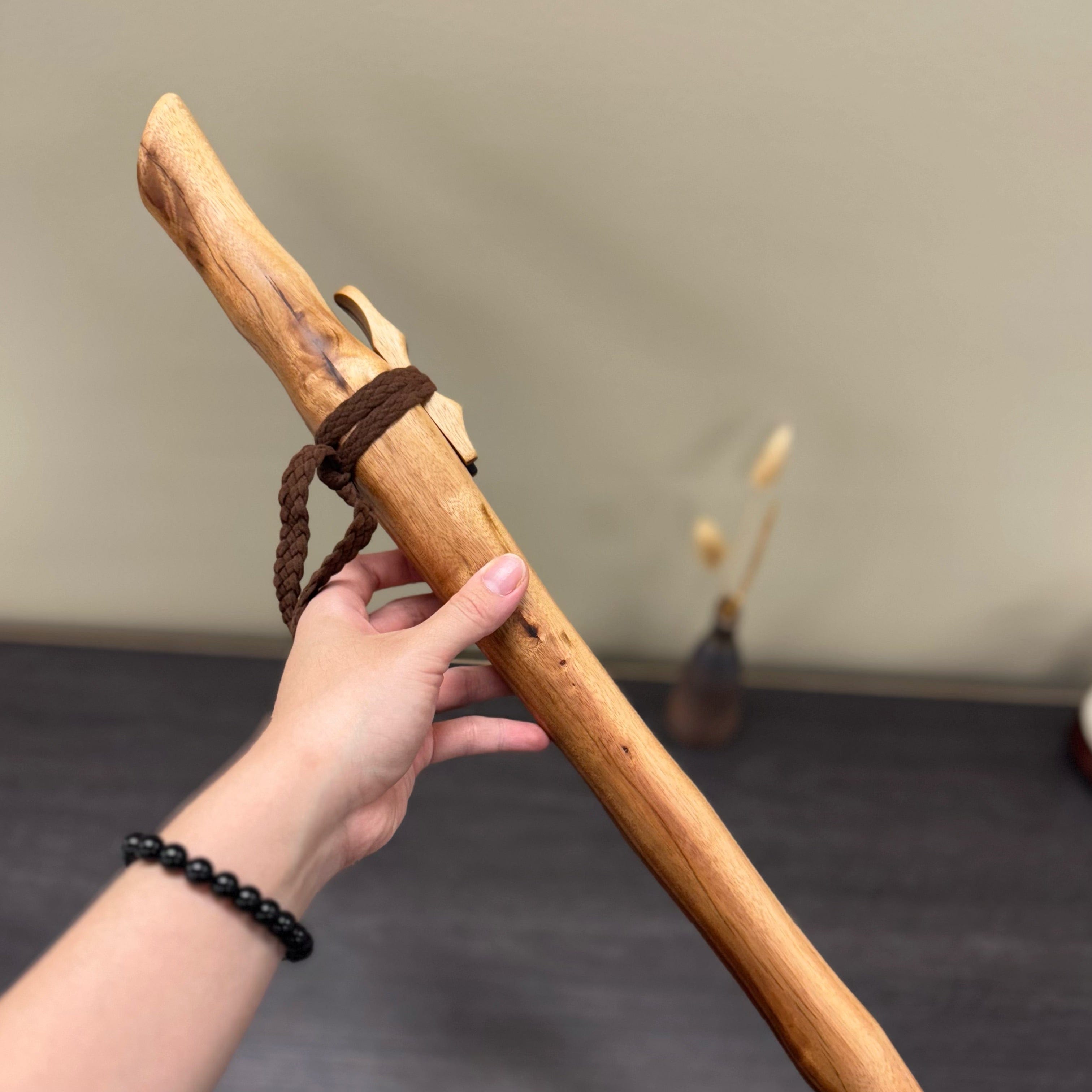 Handmade Australian F# Minor Native Style Flute crafted from Camphor Laurel wood, tuned to 432 Hz with six holes and included colourful handmade bag.