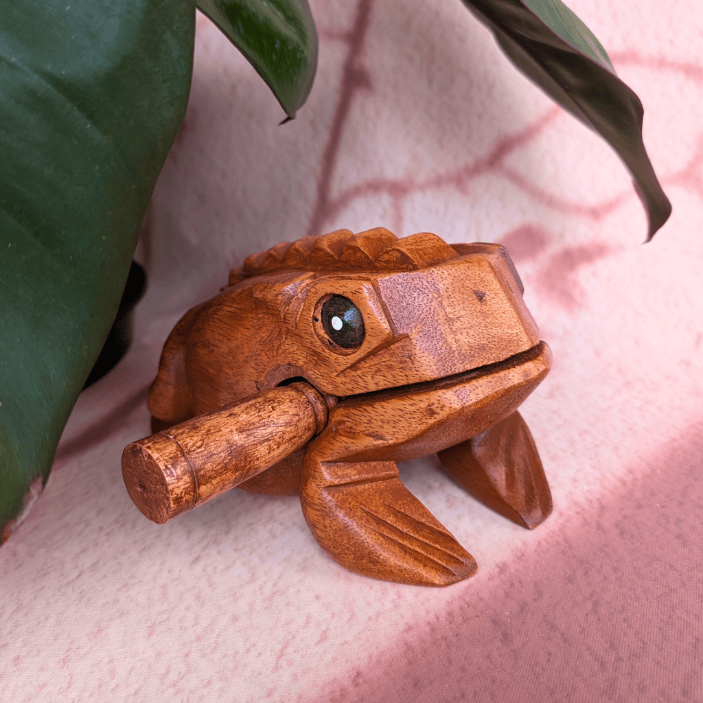 Wood Frog Guiro Rhythm Instrument – Natural Wood Percussion with Beater