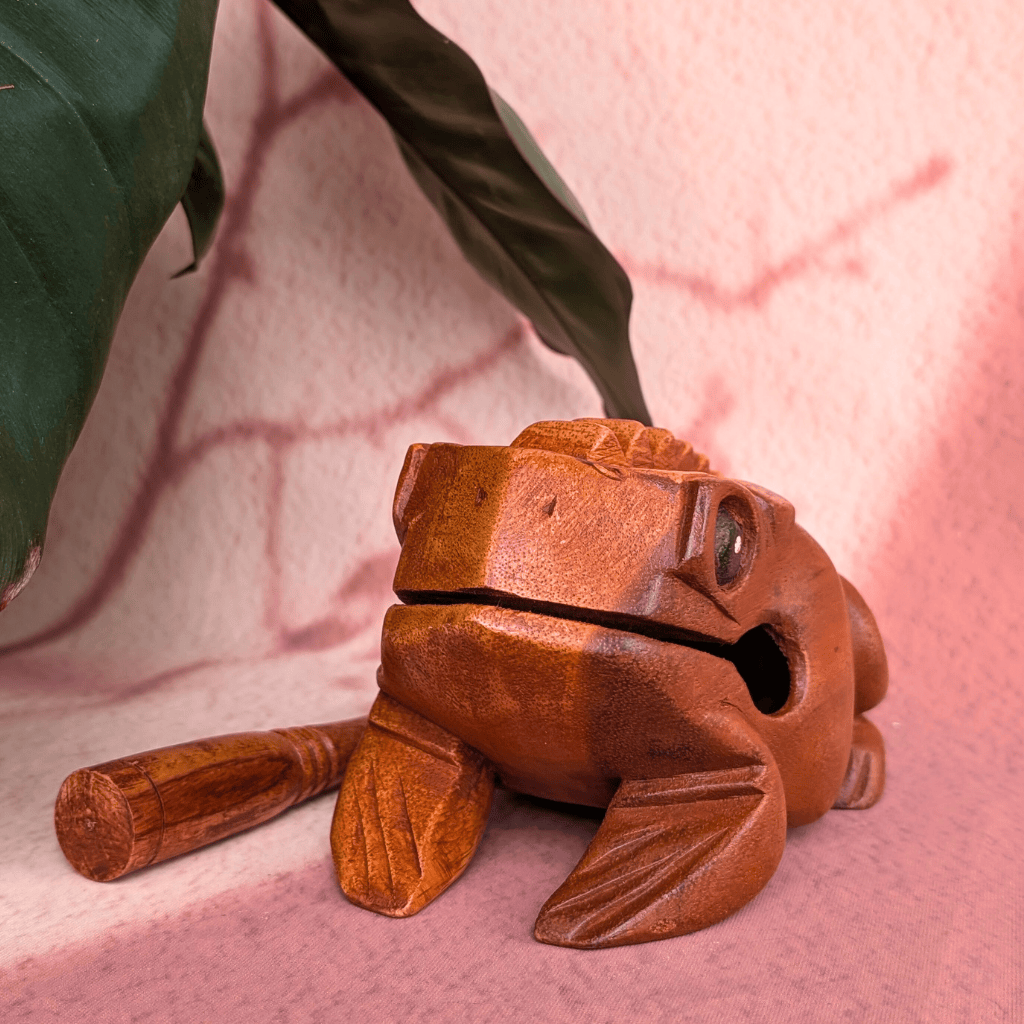 Wood Frog Guiro Rhythm Instrument – Natural Wood Percussion with Beater