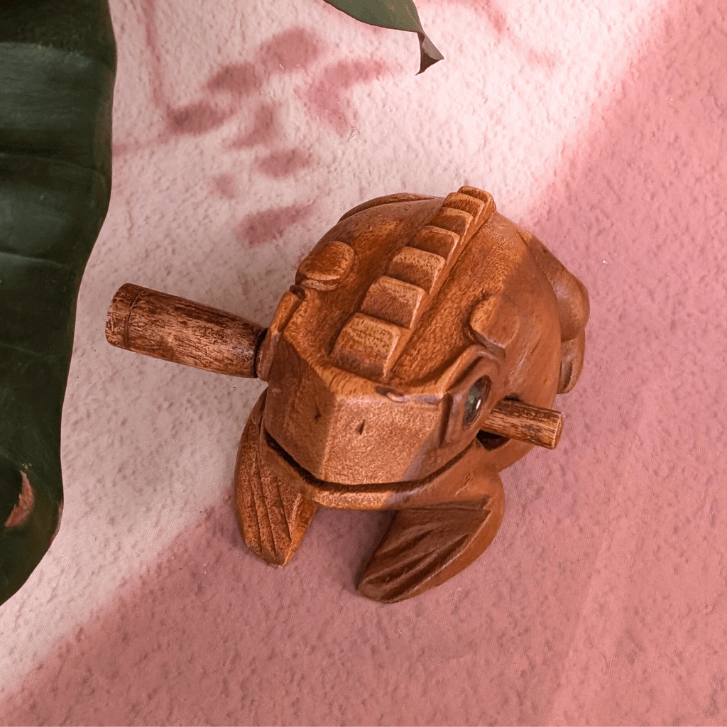 Wood Frog Guiro Rhythm Instrument – Natural Wood Percussion with Beater