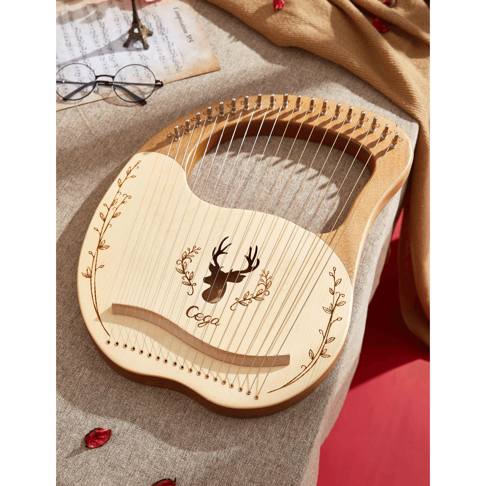Lyre Harp 19 String CEGA Reindeer Mahogany w/Bag - Multiple Colors mini harp celtic harp sound dhealing music therapy