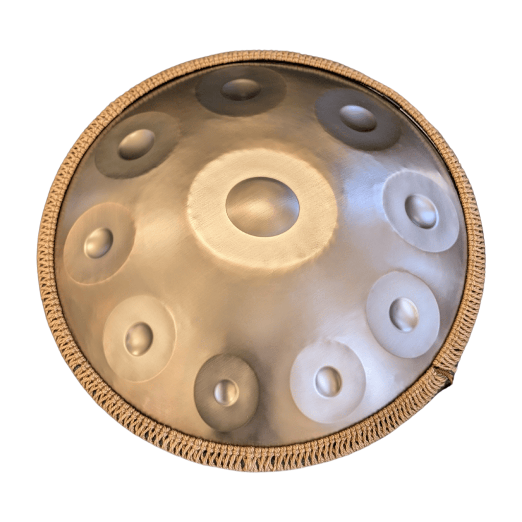 Buy beginner handpan in Australia – 55 cm Mandala 10-note D Kurd handpan, 432 Hz tuning, ideal beginner handpan for meditation, music therapy, acoustic performance, and creative expression.
